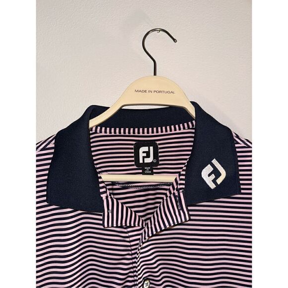 Striped Footjoy Polo Pink Navy Golf Polo Large - Picture 1 of 3